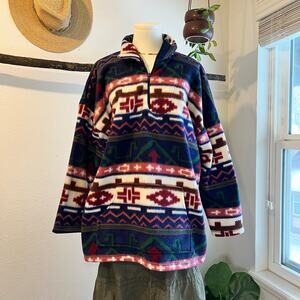 Vintage Backroad Blues Soft Oversized Southwestern Pullover Sweater Size Large